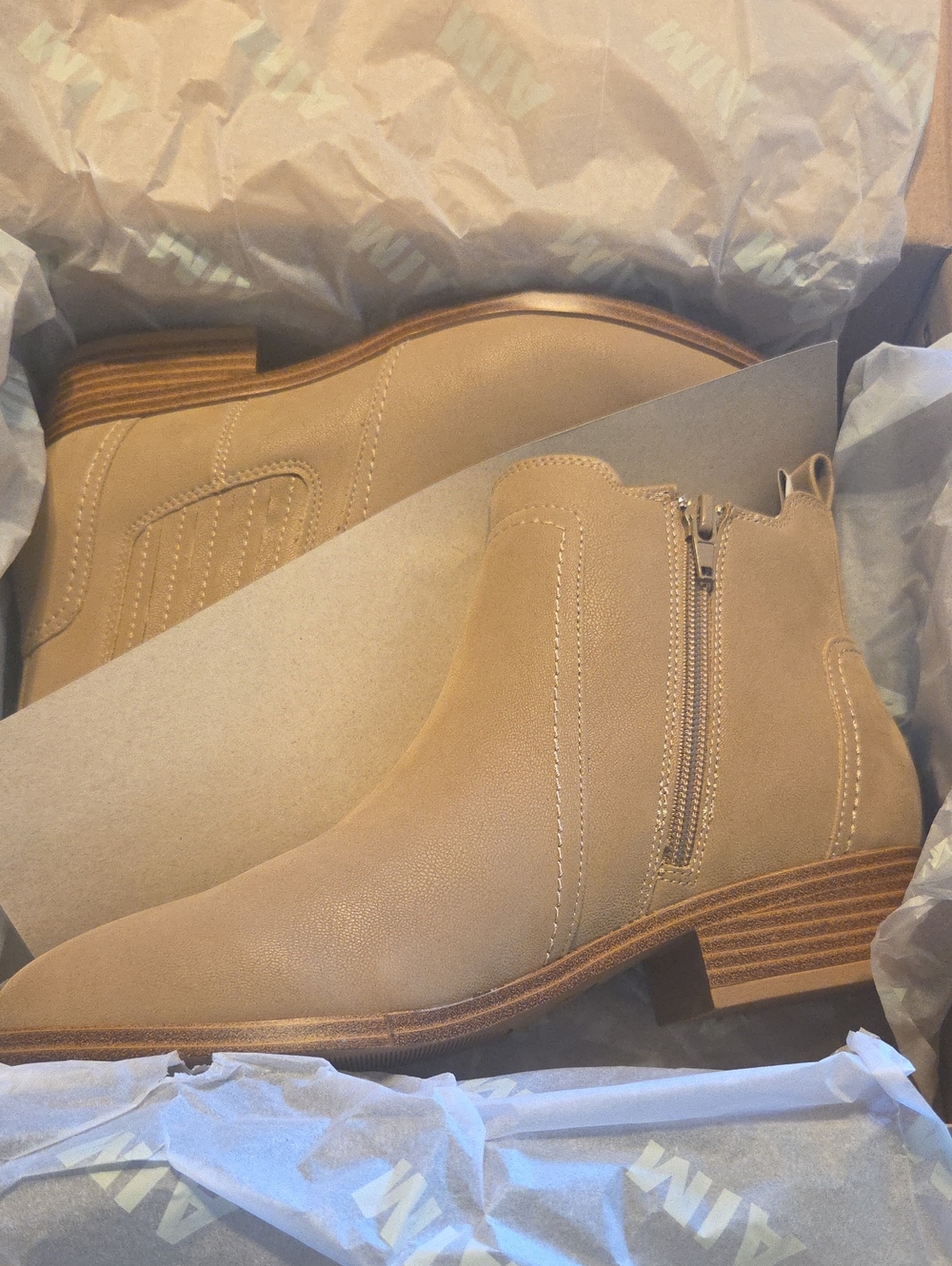 MIA Tan Chelsea Booties with Side Zip